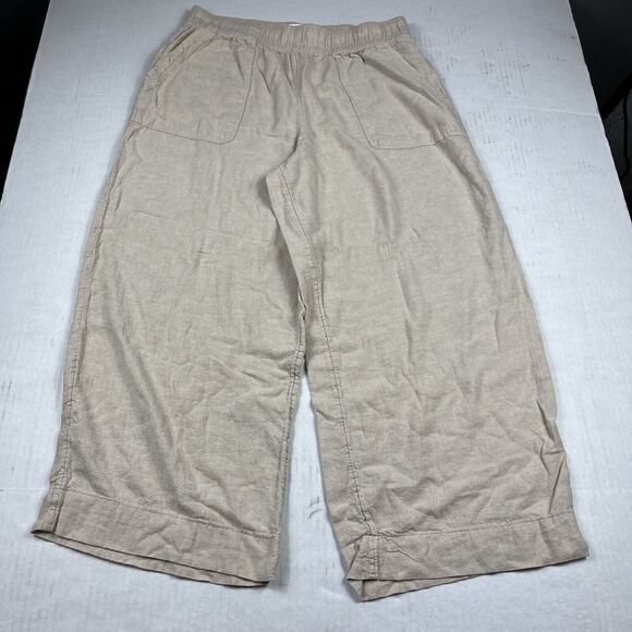 Sigrid Olsen Linen Cropped Pants Beige Casual Resort Coastal Elastic Waist M - Picture 1 of 12